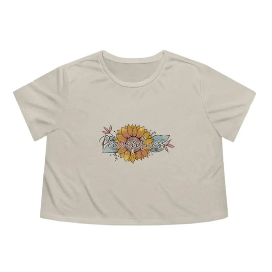 Bloom with Sunflower Dreams Flowy Cropped Tee - Heather Dust / s T-shirt