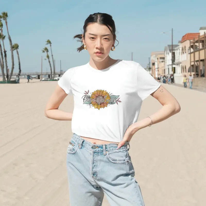 Bloom in Style with our Sunflower Dreams Flowy Cropped Tee - T-shirt