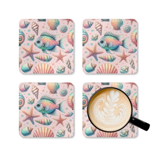 Dive Into Elegance: Marine Life Corkwood Coaster Set - Cork / 3.75’’ × / Square Home Decor