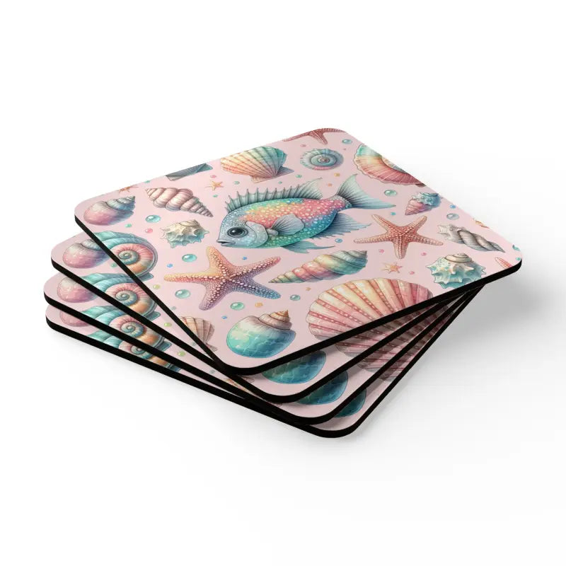 Dive Into Elegance: Marine Life Corkwood Coaster Set - Cork / 3.75’’ × / Square Home Decor