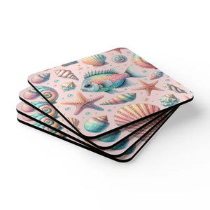 Ocean Corkwood Coaster Set - Marine Art Design - Dipaliz - Cork / 3.75’’ × / Square - Home Decor