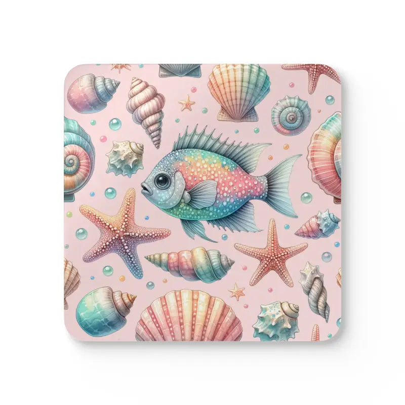 Dive Into Elegance: Marine Life Corkwood Coaster Set - Cork / 3.75’’ × / Square Home Decor