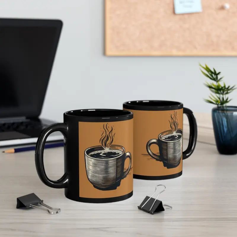 Kickstart your Day with a Sleek Black Ceramic Coffee Mug - 11oz