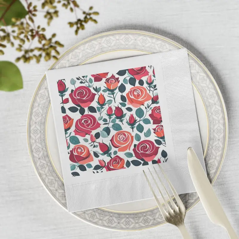 Elevate Parties with Fancy Schmancy Roses White Coined Napkins - Home Decor