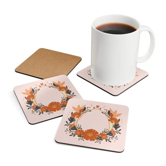 Elevate Sip Time with Stylish Flower Power Corkwood Coaster Set - Cork / 3.75’’ × / Square Home Decor