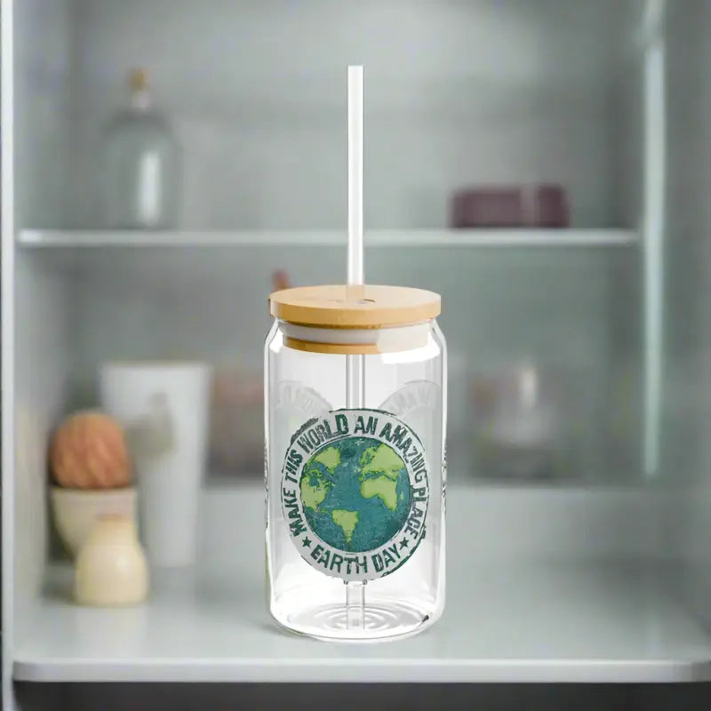 Elevate your Drinks with the Classy 16oz Earth Day Sipper Glass - Tumbler