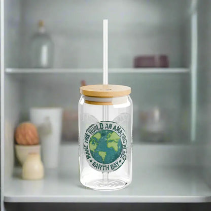 Elevate your Drinks with the Classy 16oz Earth Day Sipper Glass - Tumbler