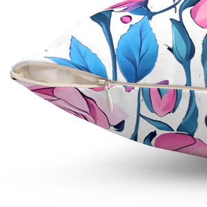 Blue Roses Spun Polyester Square Pillow - Vibrant Comfort - Dipaliz - Throw Pillows