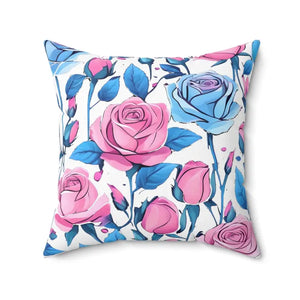 Blue Roses Spun Polyester Square Pillow - Vibrant Comfort - Dipaliz - Throw Pillows
