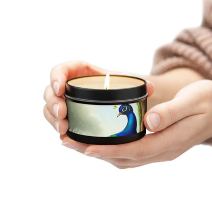 Elevate your Space with Peacock Tin Aromatherapy Candles - 4oz / Black / Spa Retreat Home Decor