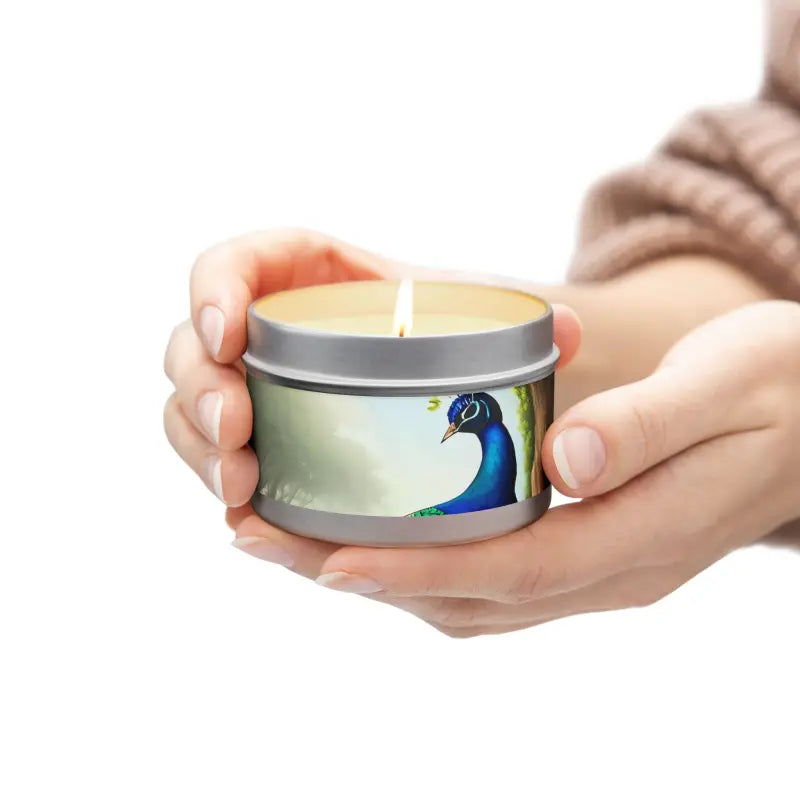 Elevate your Space with Peacock Tin Aromatherapy Candles - 4oz / Silver / Fresh Coffee Home Decor