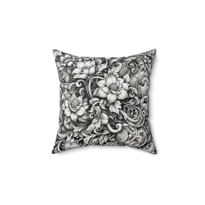 Monochrome Floral Spun Pillow - Artful Elegance for any Space - 14’’ × Home Decor