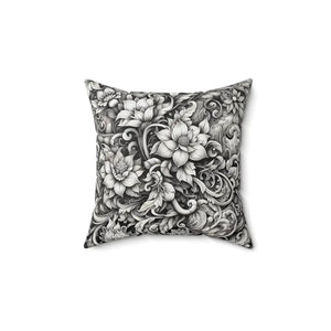 Monochrome Floral Spun Polyester Square Pillow - Dipaliz - 14’’ × - Throw Pillows