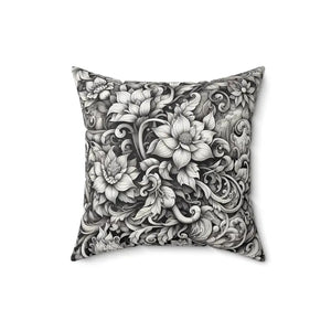 Monochrome Floral Spun Polyester Square Pillow - Dipaliz - 16’’ × - Throw Pillows