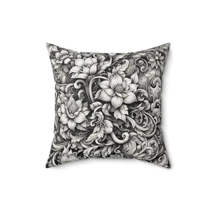 Monochrome Floral Spun Pillow - Artful Elegance for any Space - 16’’ × Home Decor