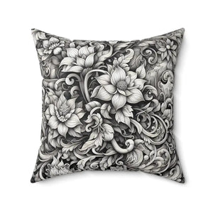 Monochrome Floral Spun Polyester Square Pillow - Dipaliz - 20’’ × - Throw Pillows