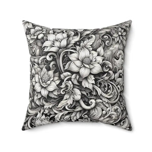 Monochrome Floral Spun Polyester Square Pillow - Dipaliz - Throw Pillows