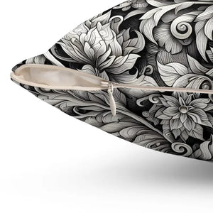 Monochrome Floral Spun Polyester Square Pillow - Dipaliz - Throw Pillows