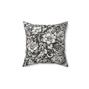 Monochrome Floral Spun Polyester Square Pillow - Dipaliz - Throw Pillows