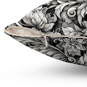 Monochrome Floral Spun Polyester Square Pillow - Dipaliz - Throw Pillows
