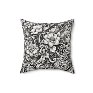 Monochrome Floral Spun Polyester Square Pillow - Dipaliz - Throw Pillows