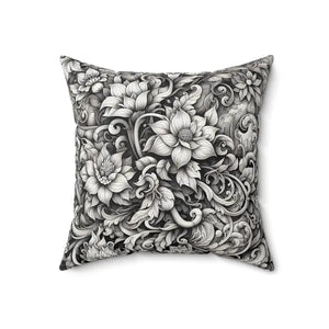 Monochrome Floral Spun Polyester Square Pillow - Dipaliz - Throw Pillows