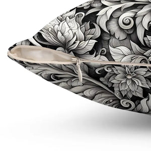 Monochrome Floral Spun Polyester Square Pillow - Dipaliz - Throw Pillows