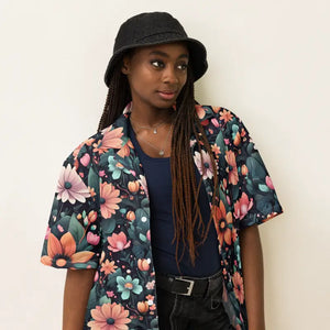 Button Shirt Colorful Flowers Recycled Polyester Style - Dipaliz - Shirts