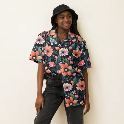 Unisex Button Shirt with Colorful Floral Vibes - Xs