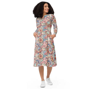 Long Sleeve Midi Floral Dress - Elegant Comfort Style - Dipaliz - Xs - Dresses