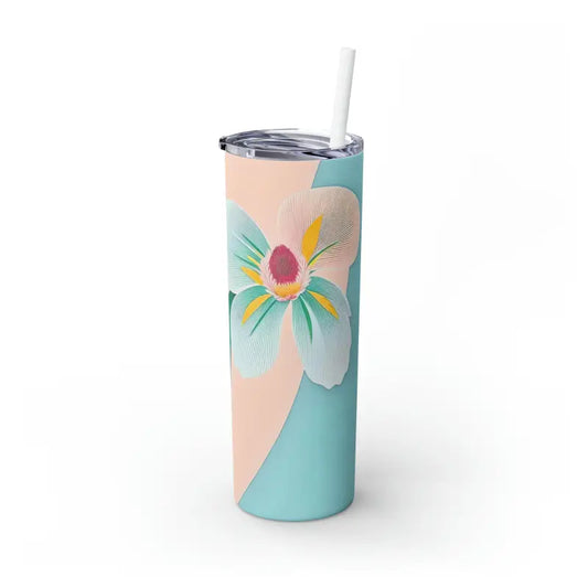 Chic Floral Skinny Tumbler with Color Matching Straw - Glossy / White / 20oz Mug