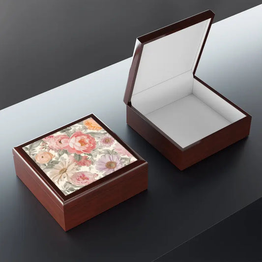 Elevate your Bling with a Stunning Peonies Pattern Jewelry Box - Red Mahogany / one Size Home Decor