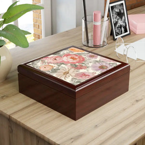 Jewelry Box Peonies Pattern Glossy Ceramic Tile Charm Dipaliz