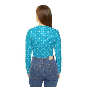 Long Sleeve v Neck Blue with Pattern Women’s Tee by Dipaliz - T-shirts