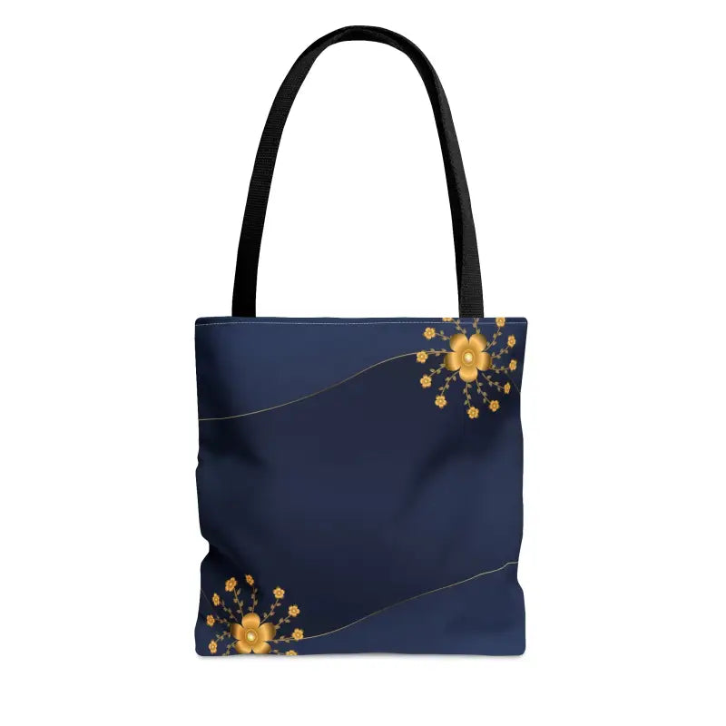 Rock Gold Flowers on Navy Blue Tote Bag: Elevate your Style - Bags