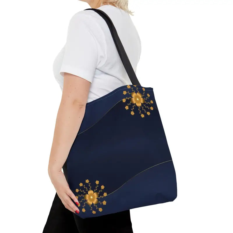 Rock Gold Flowers on Navy Blue Tote Bag: Elevate your Style - Medium Bags