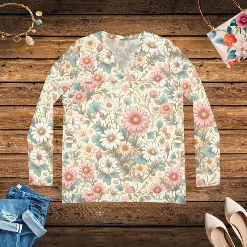 Pretty Pastel Flowers V-neck Shirt for Effortless Elegance - Shirts