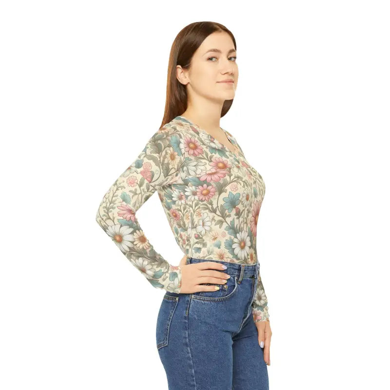 Pretty Pastel Flowers V-neck Shirt for Effortless Elegance - Shirts