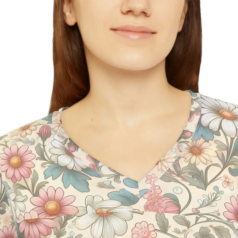 Pretty Pastel Flowers V-neck Shirt for Effortless Elegance - Shirts