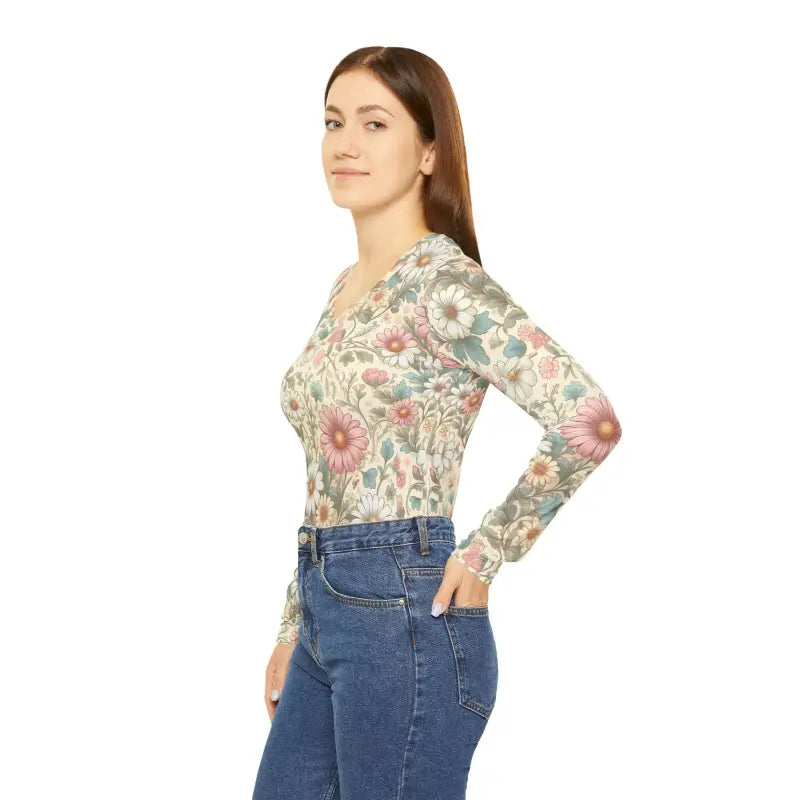 Pretty Pastel Flowers V-neck Shirt for Effortless Elegance - Shirts