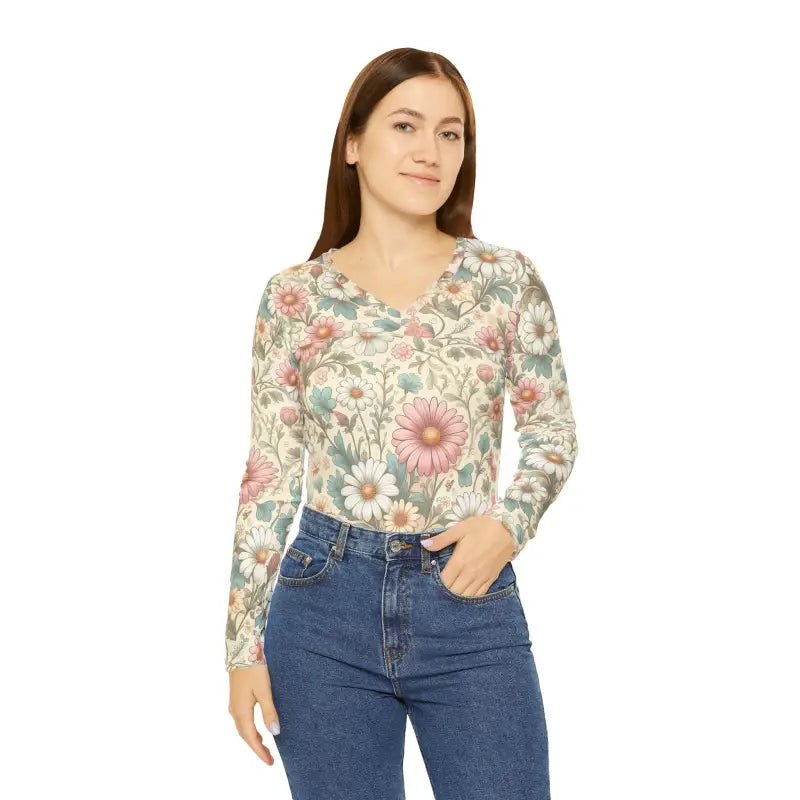 Pretty Pastel Flowers V-neck Shirt for Effortless Elegance - Shirts