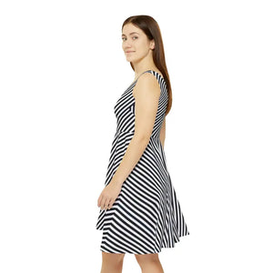 Black Striped Skater Dress - Sleek Elegant Style - Dipaliz - Dresses