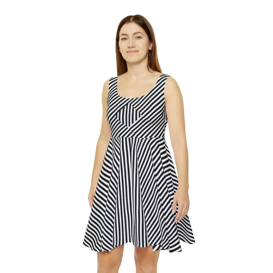 Turn Heads in a Black Striped Skater Dress by Dipaliz - s All Over Prints