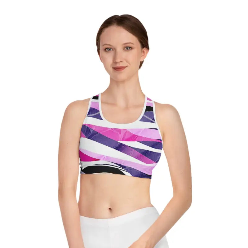 Unleash Gym Swagger with our Blue Abstract Sports Bra! - s / White Stitching All Over Prints