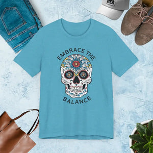 Balance Skull Unisex Jersey Tee - Edgy Statement Shirt - Dipaliz - Heather Aqua / s - T-shirts