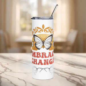 Skinny Matte Tumbler 20oz Butterfly Steel with Screw-on Slide Lid - White / Tumblers