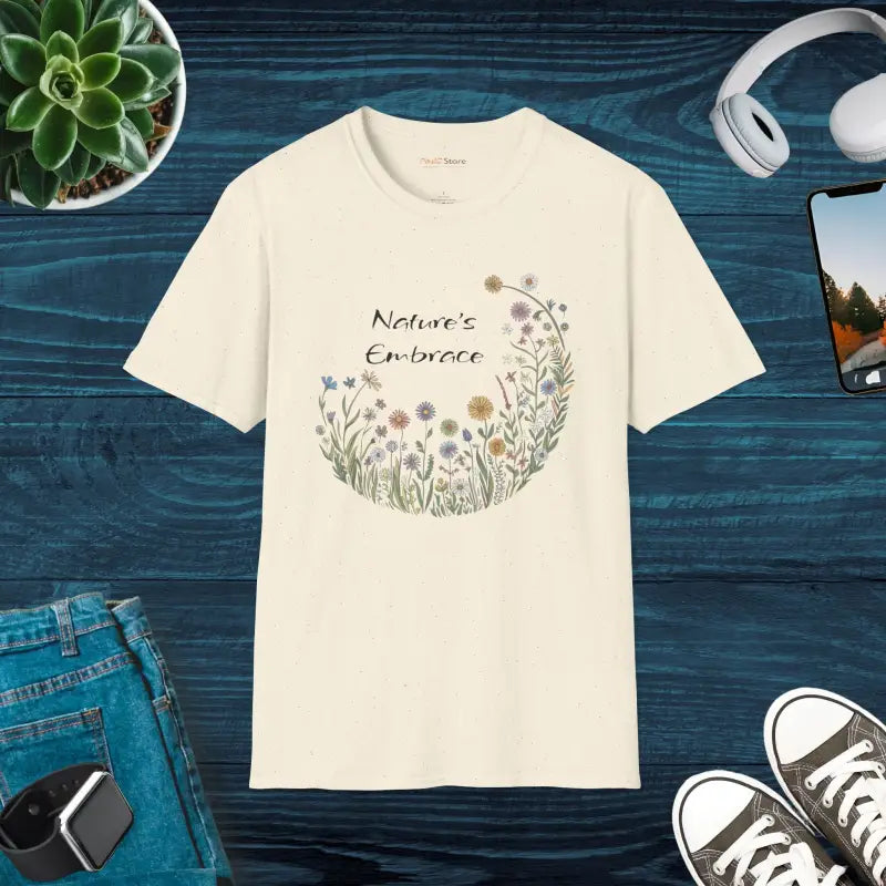 Explore Nature: Unisex Softstyle Wildflower Tee - Natural / s T-shirt