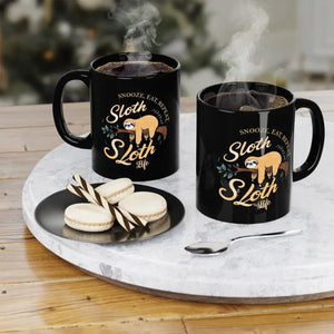 Slow Mornings Sloth Life Mug - Eat Sleep Repeat Style - Dipaliz - 11oz / Black - Mugs