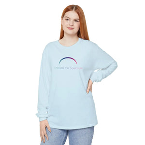 Embrace the Spectrum Long Sleeve Tee, Subtle Rainbow Arc Awareness Shirt - T-shirts