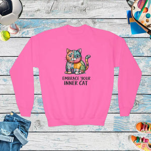 Cat Lovers Youth Crewneck Gildan 18000b Sweatshirt - Dipaliz - Safety Pink / Xs - Sweatshirts